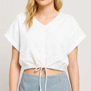 BLUSA DE MANGA AMPLIA CON ESCOTE EN V Y CORDÓN AJUSTABLE EN LA CINTURA